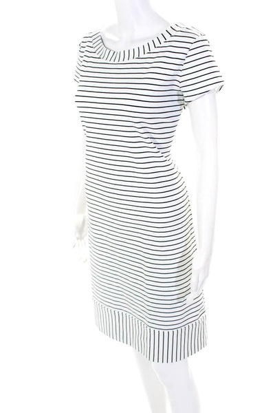 Sara Campbell Womens Striped Short Sleeved Boat Neck Dress White Black Size L