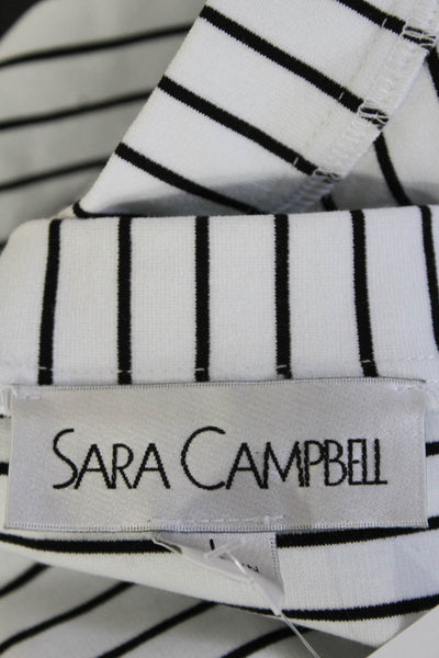 Sara Campbell Womens Striped Short Sleeved Boat Neck Dress White Black Size L