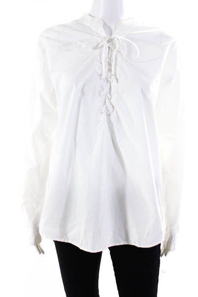 Joie Womens Cotton Long Sleeve Lace Up V-Neck Blouse Top White Size M