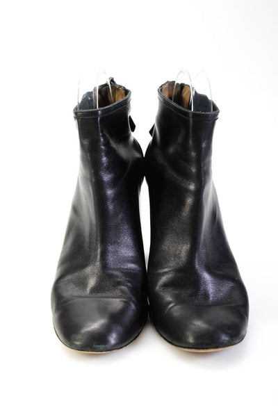 Aquazzura Womens Leather Round Toe Zip Up Block Heel Ankle Boots Black Size 37 7