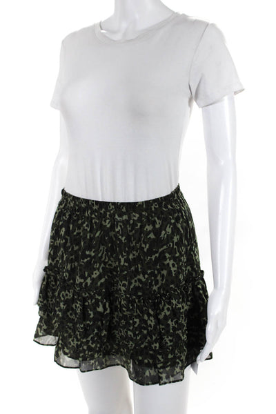 Generation Love Womens Silk Tiered Mini Skirt Green Black Size Small