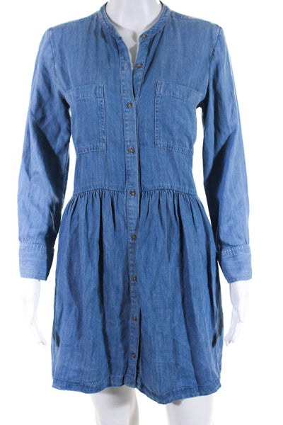Lou & Grey Womens Chambray Button Down Dress Blue Size Extra Small