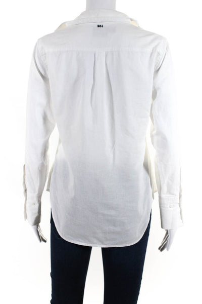 Misha Nonoo Womens Cotton Lace Up Collared Long Sleeve Blouse Top White Size XS