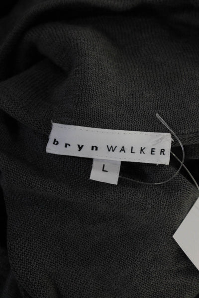 Bryn Walker Womens Drawstring Collar Open Front Cardigan Sweater Olive Size L
