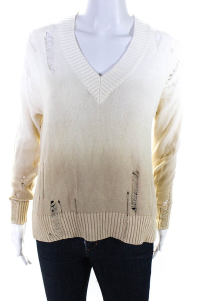 27 Miles Womens Cotton Knit Ombre Print Long Sleeve Distressed Sweater Brown XS