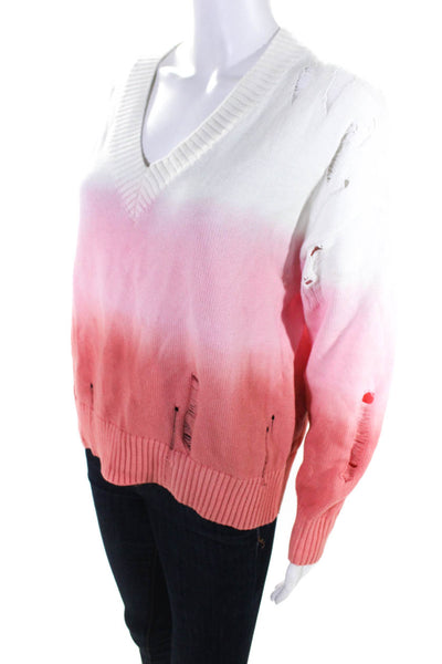 27 Miles Womens Cotton Knit Ombre Print Long Sleeve Distressed Sweater Pink M