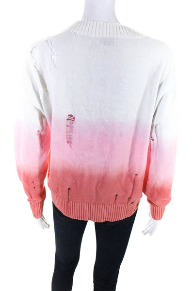 27 Miles Womens Cotton Knit Ombre Print Long Sleeve Distressed Sweater Pink M