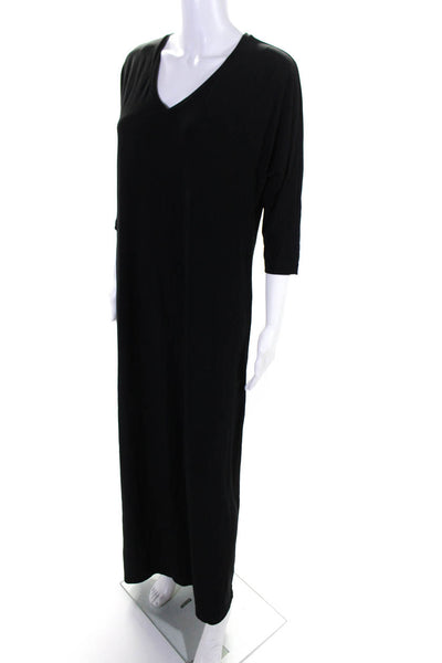 Barneys New York Womens Round Neck Long Sleeve Shift Maxi Gown Black Size S