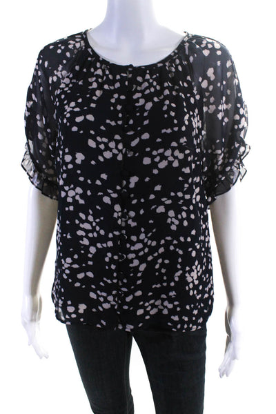 Madewell Women's Round Neck Short Sleeves Spotted Print Blue Blouse Size M