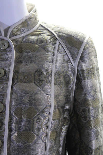 Carlisle Womens Silk Textured Buttoned Collar Metallic Kimono Blazer Gold Size 8