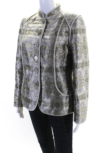 Carlisle Womens Silk Textured Buttoned Collar Metallic Kimono Blazer Gold Size 8