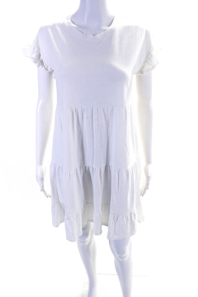 J Crew Women's Ruffle Sleeve Tiered T-shirt Dress White Size XS
