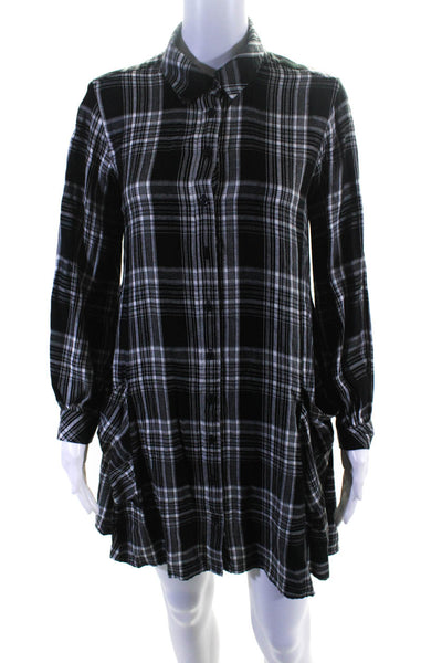 Lou & Grey Women's Collar Long Button Shirt Dress Plaid Size XS