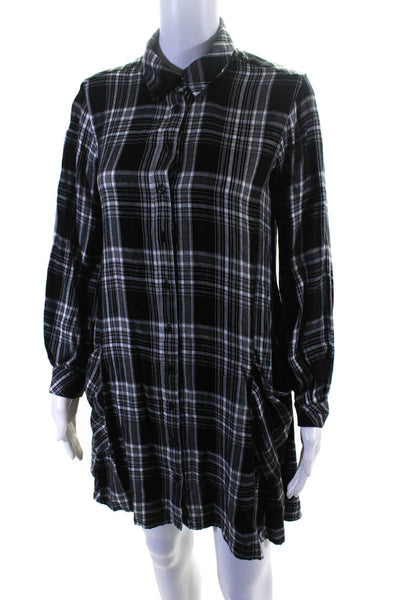 Lou & Grey Women's Collar Long Button Shirt Dress Plaid Size XS