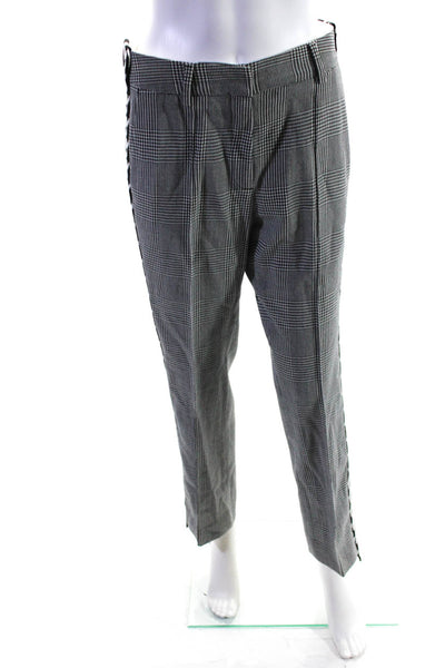 Off White Womens High Rise Pleated Houndstooth Pants Black Wool White Size 6