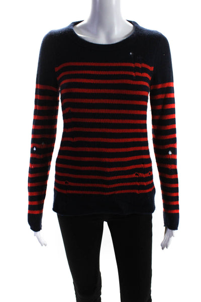 Altuzarra For J Crew Womens Cashmere Striped Round Neck Sweater Blue Red Size XS