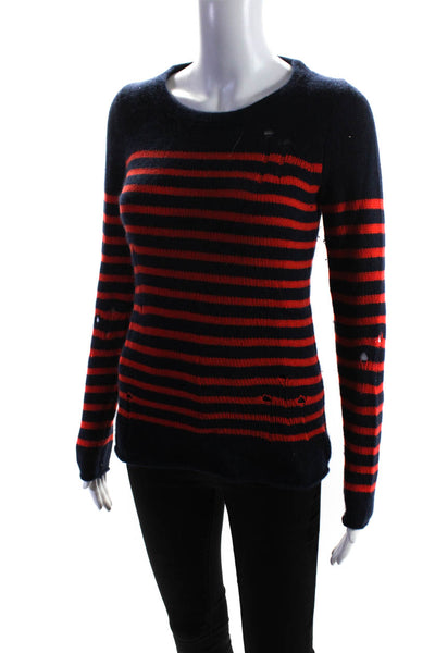 Altuzarra For J Crew Womens Cashmere Striped Round Neck Sweater Blue Red Size XS