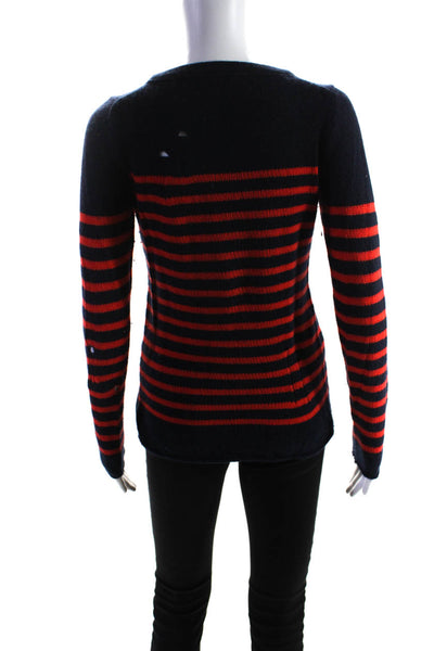 Altuzarra For J Crew Womens Cashmere Striped Round Neck Sweater Blue Red Size XS