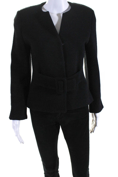 Zanella Women's Wool Blend Hip Length Belted Jacket Black Size 6