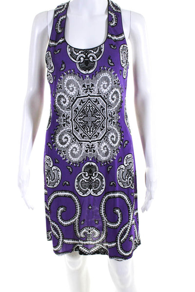 Nicole Miller Womens Scoop Neck Abstract Sheath Dress Purple White Black Large