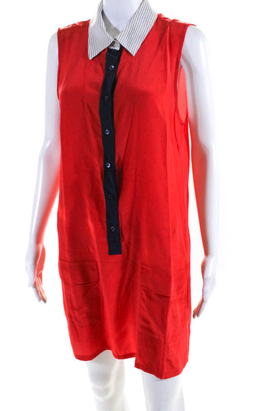 Equipment Femme Womens Button Front Collared Silk Shirt Dress Red Size Large