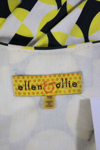 Ellen & Ollie Womens Sde Zip Dotted Midi Dress Navy Blue Yellow White Size 10