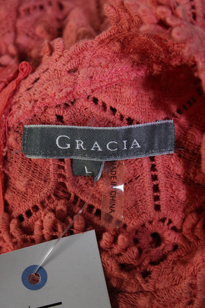 Gracia Womens Back Zip Sleeveless Crew Neck Knit Sheath Dress Pink Size Large