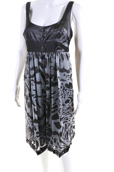 Nicole By Nicole Miller Womens Side Zip Satin Trim Abstract Dress Gray Size 8