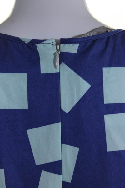 Musso Womens Back Zip Sleeveless Geometric Shift Dress Blue White Size IT 40