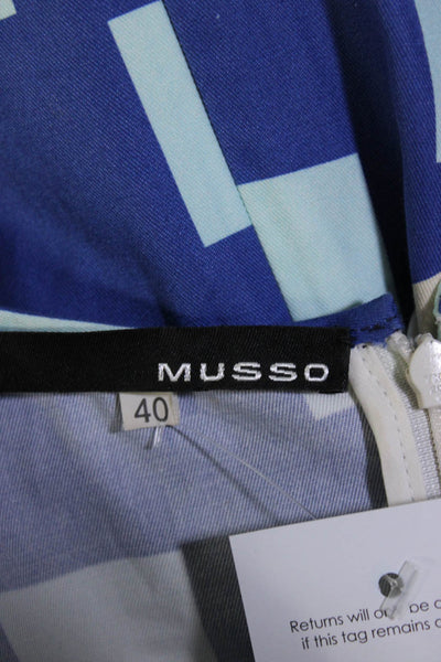 Musso Womens Back Zip Sleeveless Geometric Shift Dress Blue White Size IT 40