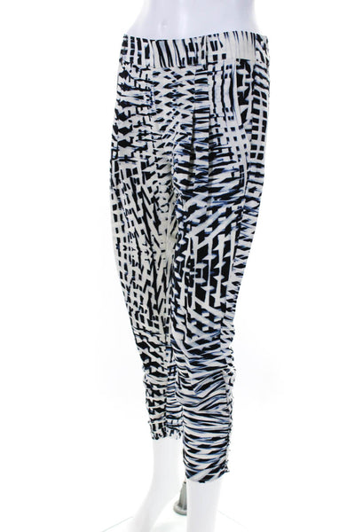 Parker Womens Silk Abstract Print Ruched Hem Capri Pants Blue White Size 0