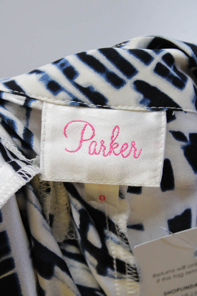 Parker Womens Silk Abstract Print Ruched Hem Capri Pants Blue White Size 0