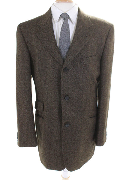 Boss Hugo Boss Mens Herringbone Three Button Blazer Suit Jacket Brown Size 42T