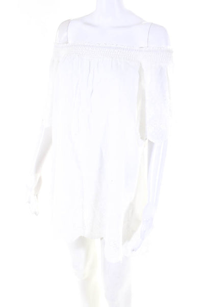 MINKPINK Womens Embroidered Off Shoulder Short Sleeved Mini Dress White Size XS