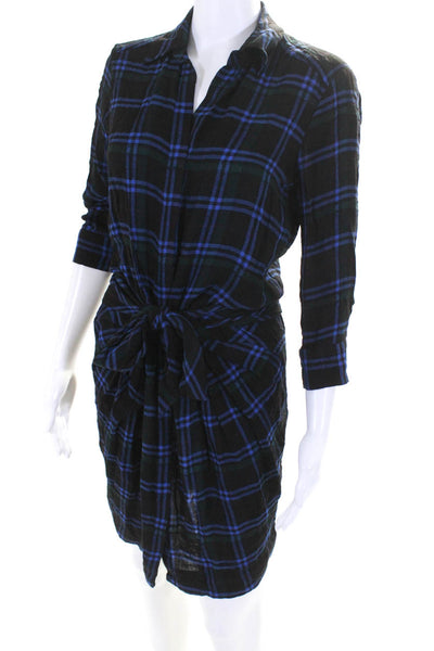 L'Agence Womens Plaid Print Buttoned Long Sleeve Collared Dress Blue Size 2