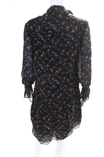 Joie Womens Long Sleeve V Neck Tiered Silk Floral Dress Black Multi Size XS