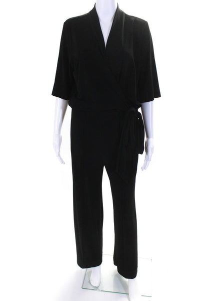 By Malene Birger Womens Short Sleeve Waist Tie V-Neck Jumpsuit Black Size Small