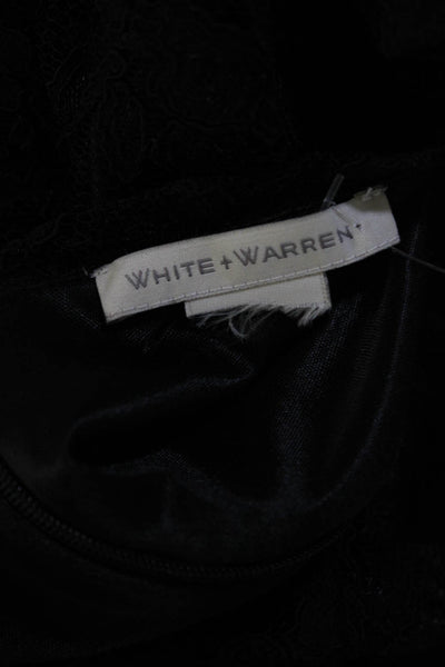 White + Warren Womens Black Lace Scoop Neck Long Sleeve Shift Dress Size M