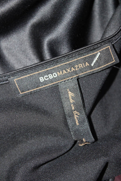 BCBGMAXAZRIA Women's V-Neck Short Sleeves Ruffle Blouse Black Size S