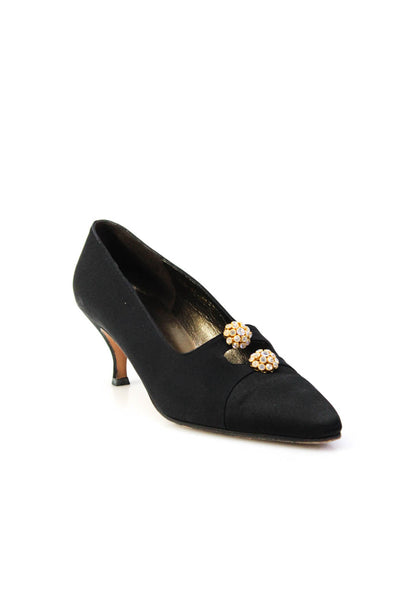 Gina Womens Pointed Cap Toe Crystal Cluster Pumps Black Canvas Size UK 5