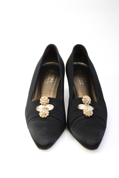 Gina Womens Pointed Cap Toe Crystal Cluster Pumps Black Canvas Size UK 5