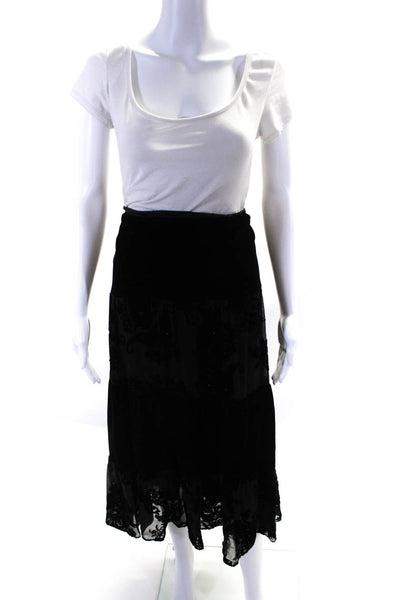 Monsoon Womens Burnout Velvet Elastic Waist Midi A Line Skirt Black Size Large