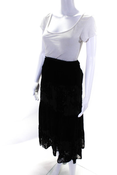 Monsoon Womens Burnout Velvet Elastic Waist Midi A Line Skirt Black Size Large