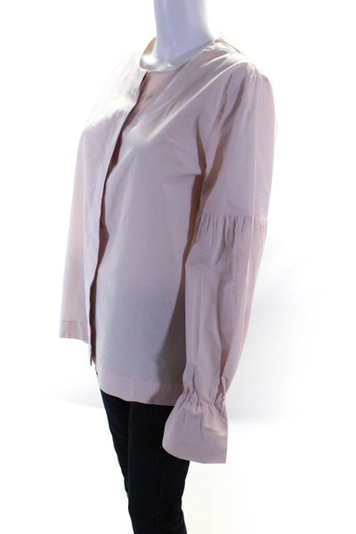 COS Womens Crew Neck Bell Sleeve Button Up Poplin Shirt Blouse Pink Size 12