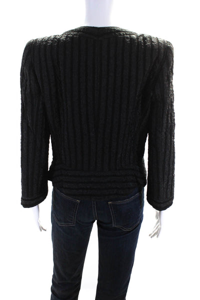 Armani Collezioni Womens Organza Stripe Elbow Sleeve Jacket Black Wool Size 8