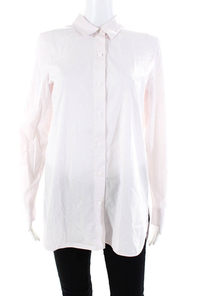 Lafayette 148 New York Womens Button Front Striped Shirt White Pink Size Small