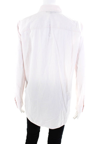 Lafayette 148 New York Womens Button Front Striped Shirt White Pink Size Small