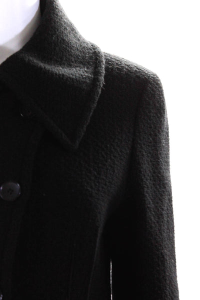 Rene Lezard Womens Button Front Collared Knit Jacket Black Cotton Size FR 38