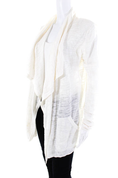 White + Warren Womens Single Button Draped Cardigan Sweater White Cotton Medium