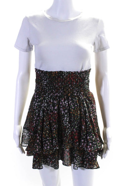 ALC Women's Smocked Waist Ruffle Tiered Mini Skirt Floral Size 0